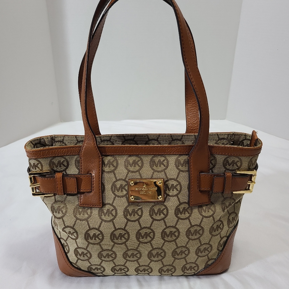 Michael Kors Canvas Monogram with Leather Trim Tote